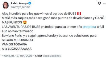 El post de Pablo Arraya tras la derrota de Ignacio Buse en Viena a manos del francés Adrián Mannarino.
