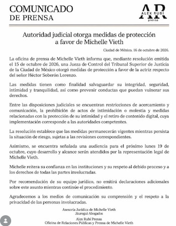 Un documento impreso titulado Comunicado de Prensa con texto en tinta negra sobre fondo blanco y logotipos en la parte superior