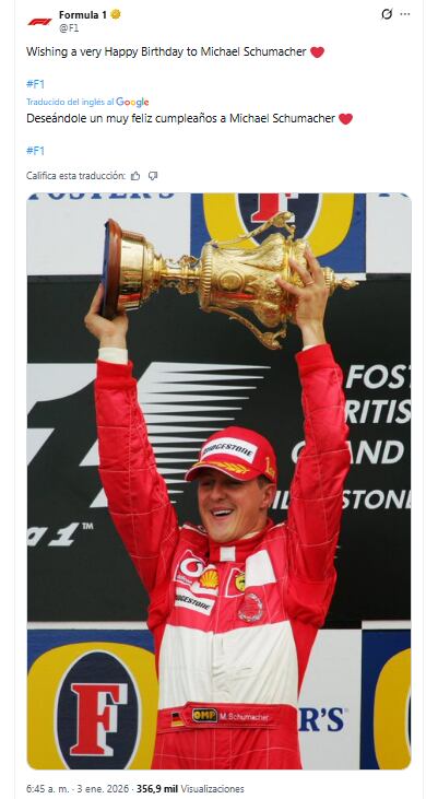 El saludo de la Fórmula 1 a Schumacher, el máximo ganador de la categoría junto a Lewis Hamilton