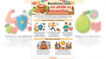 Infografía gráfica con dibujos de una olla de barro, guayabas, canela, una persona corriendo y símbolos de digestión e inmunidad.