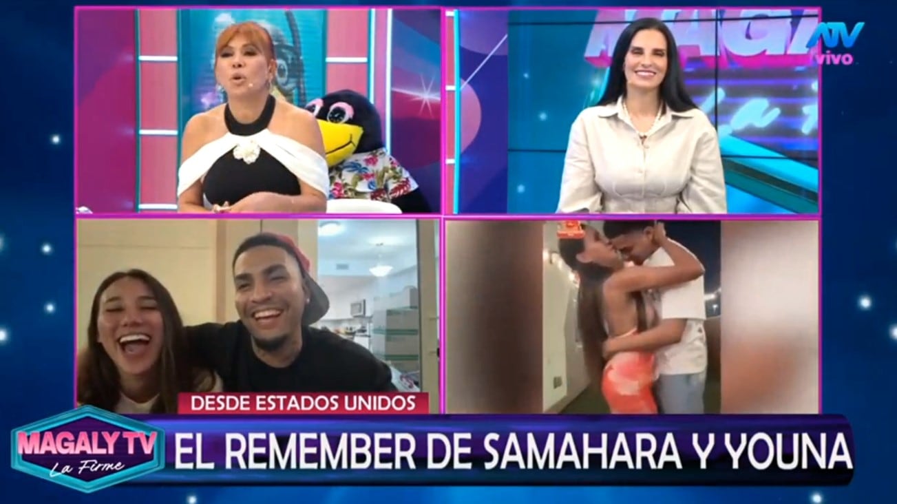 Samahara Lobatón aclara si Bryan Torres se molestó por sus besos con Youna. Captura TV - ATV/ Magaly TV La Firme.