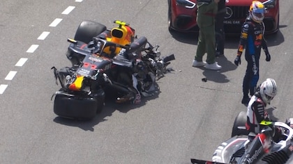El impactante accidente de Checo Pérez en la primera vuelta del GP de Mónaco de Fórmula 1: tres autos destrozados y bandera roja