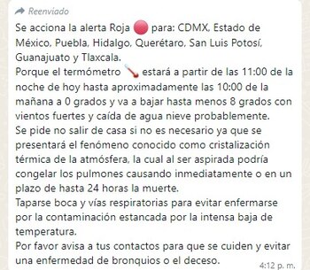 El mensaje de la alerta