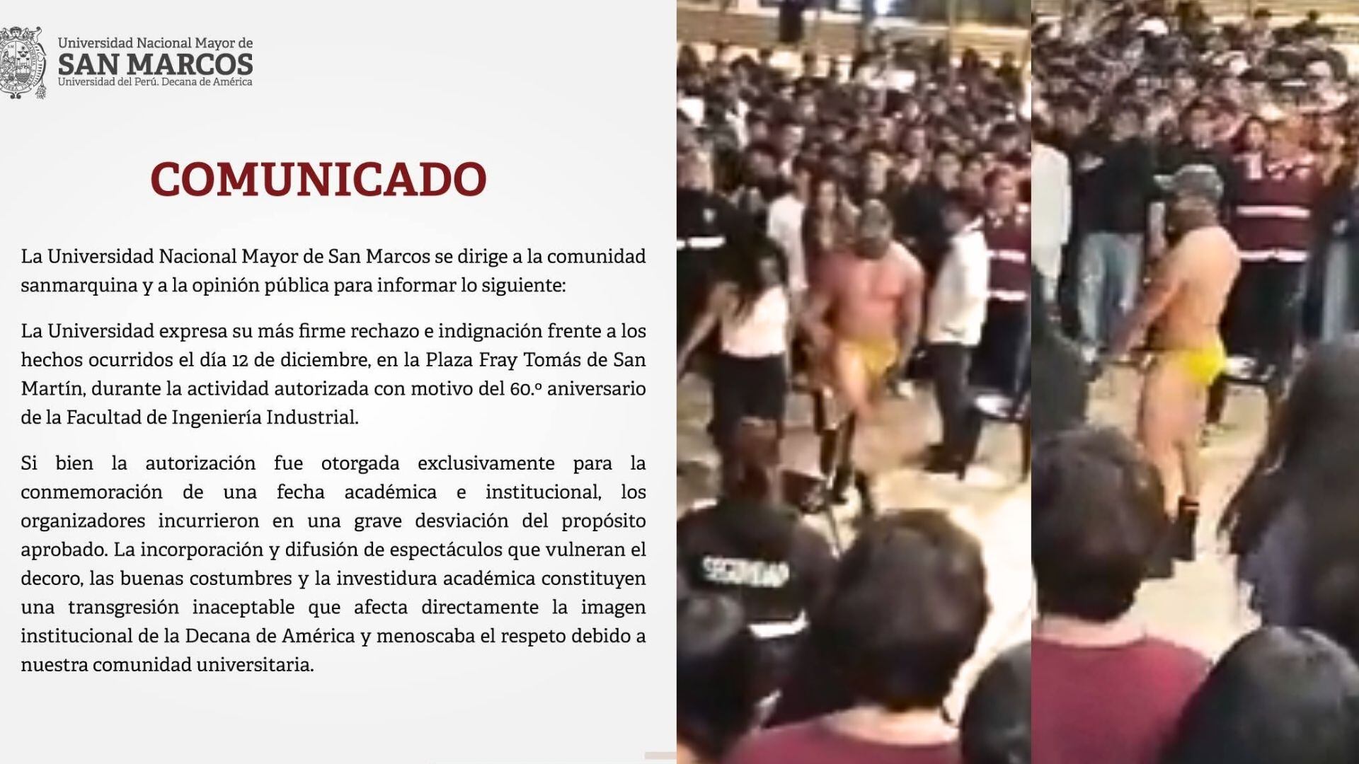 Universidad de San Marcos emitió comunicado por show con strippers en sus instalaciones | Foto captura: X / Alonso Ramos