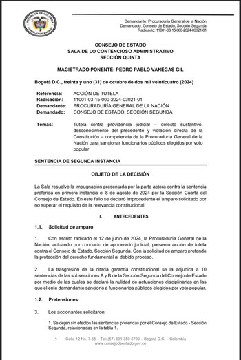 La Sección Quinta concedió una