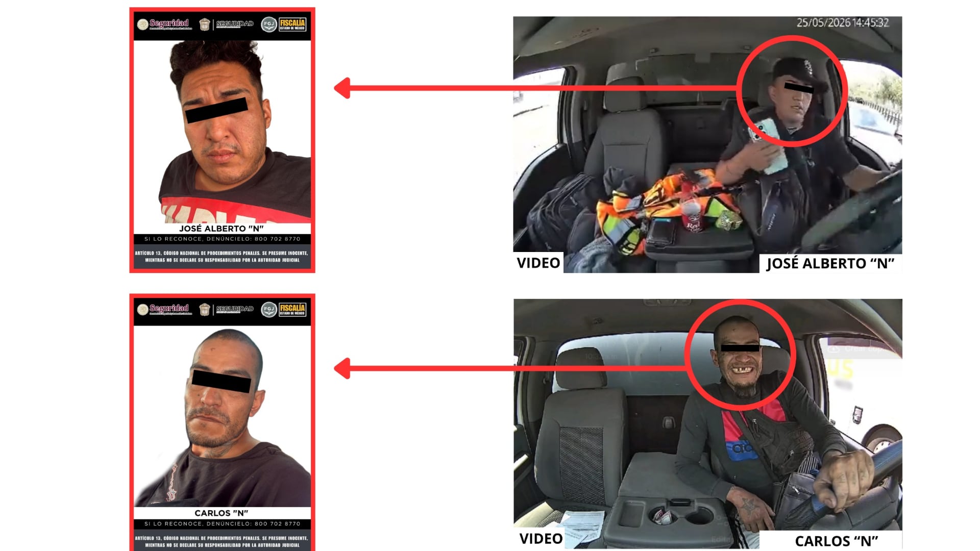 Los sujetos capturados fueron identificados como los conductores en el crimen. Crédito: FGJEM