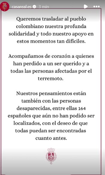 La historia de Instagram de la Casa Real