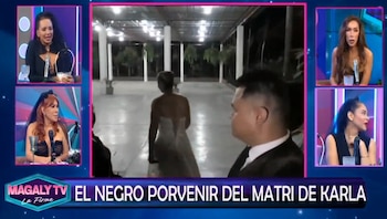 Recién casados, Karla Tarazona y Christian Domínguez agradecen el cariño y descartan luna de miel. Captura: Magaly TV La Firme.