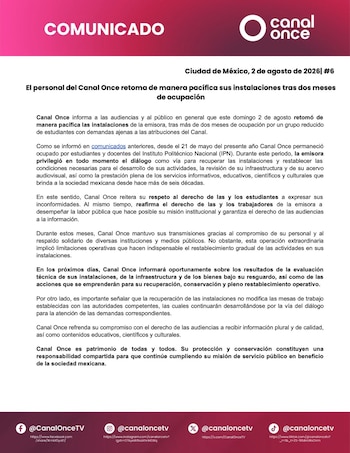 La emisora aseguró que el canal se recuperó sin uso de la fuerza (FB/CanalOnceTV)