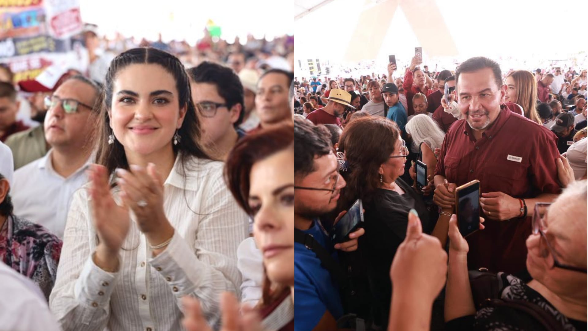 ¿Proselitismo? Andrea Chávez y Cruz Pérez Cuéllar son recibidos con “porras” en evento de Sheinbaum tras gira en Chihuahua. (Fotos: redes sociales)