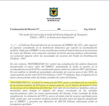 Borrador del decreto del aumento