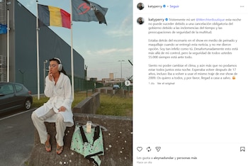 Katy Perry cancela su actuación en el festival belga Werchter Boutique por alerta de tormentas severas