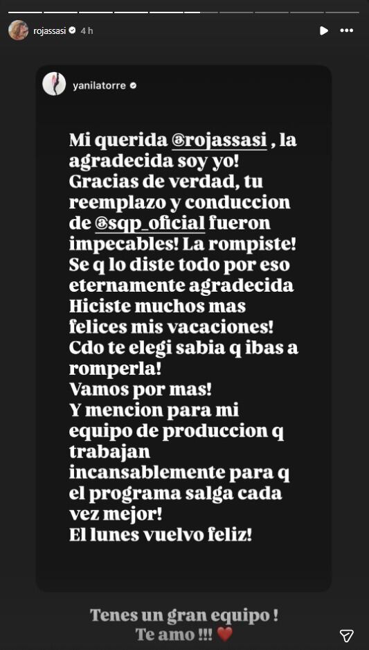 Las palabras de Yanina a Sabrina (Instagram)