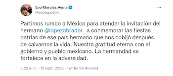 El exmandatario de Bolivia agradeció