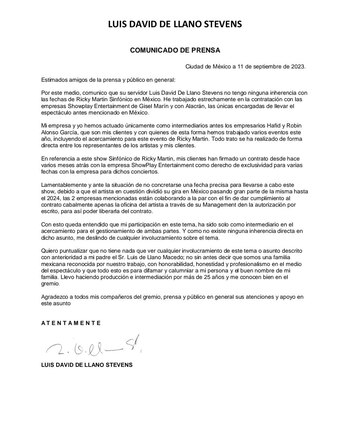 En el comunicado, Luis de