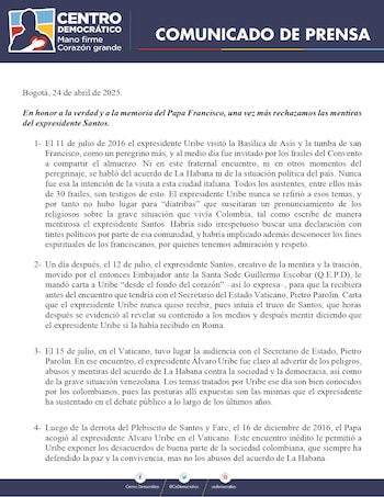 Comunicado del Centro Democrático -