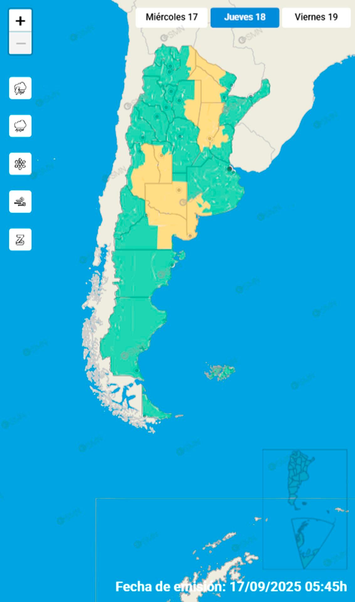 Alertas amarillas por tormentas y por viento Zonda en Mendoza.