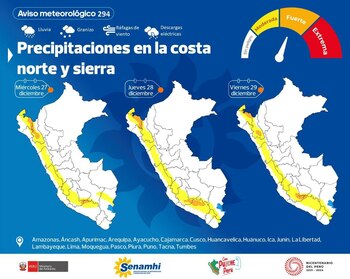 Senamhi pronostica precipitaciones acompañadas de