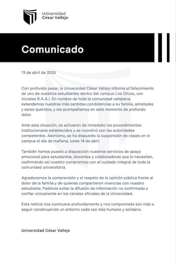 Comunicado oficial de la UCV