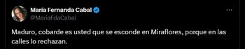 María Fernanda Cabal sobre el pronunciamiento de Nicolás Maduro - crédito @MariaFdaCabal/X