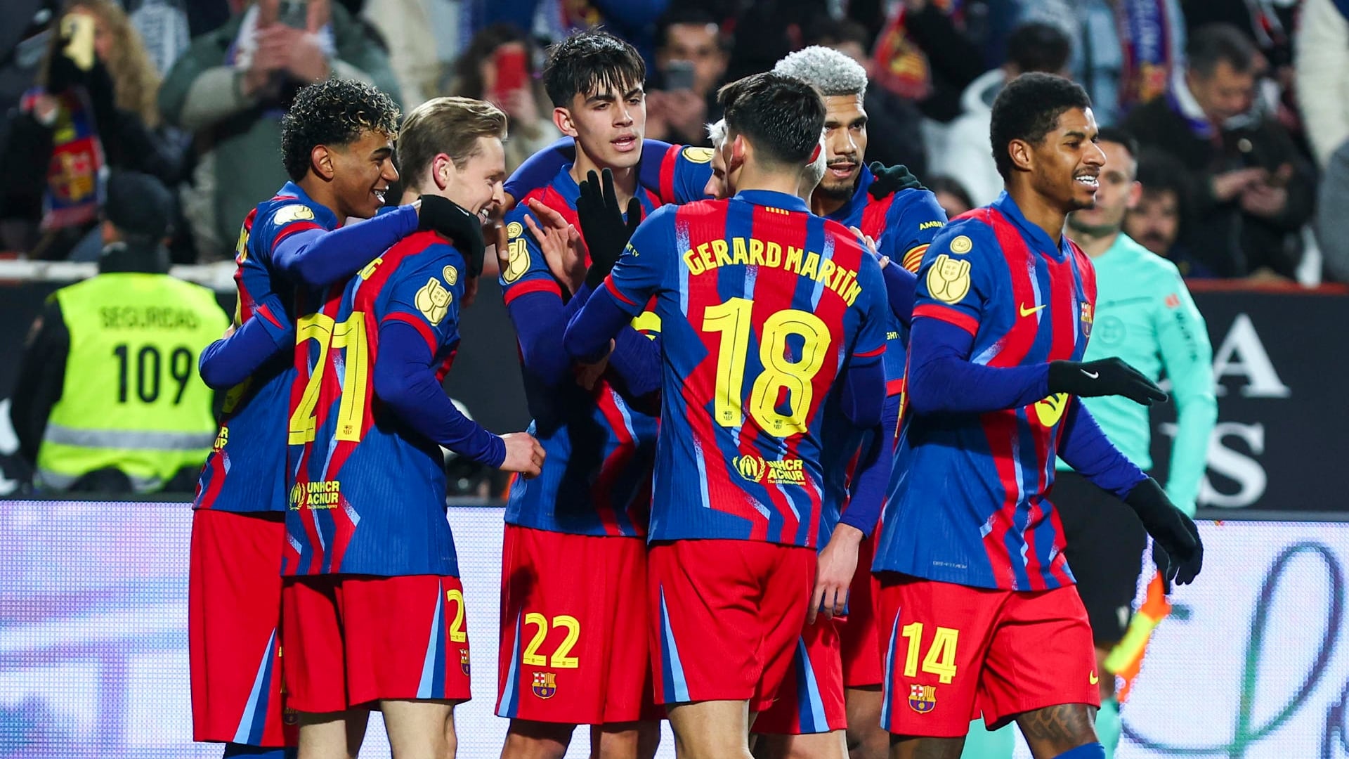 Los jugadores del FC Barcelona celebrando un gol ante el Albacete en Copa del Rey (EFE/Ismael Herrero)