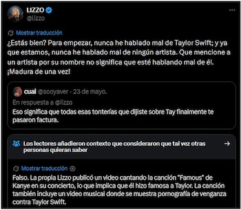 Lizzo afirmó que jamás dijo algo malo sobre Taylor Swift. (X)