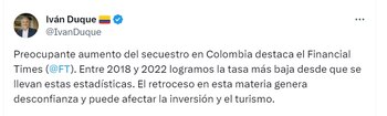 Publicación de Iván Duque, expresidente