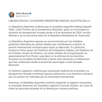 La Cancillería argentina agradeció el