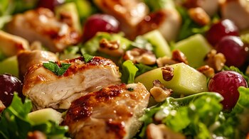 Ensalada cremosa, pollo en cubos, manzana fresca, uvas dulces, apio crujiente, receta ligera, comida saludable, mayonesa suave, platillo fresco, ensalada nutritiva. - (Imagen Ilustrativa Infobae)