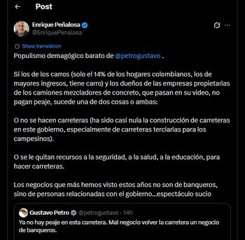 Enrique Peñalosa contestó a mensaje