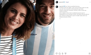 Captura de pantalla de una publicación de Instagram con una fotografía de Silvina Luna y Gustavo Conti sonriendo