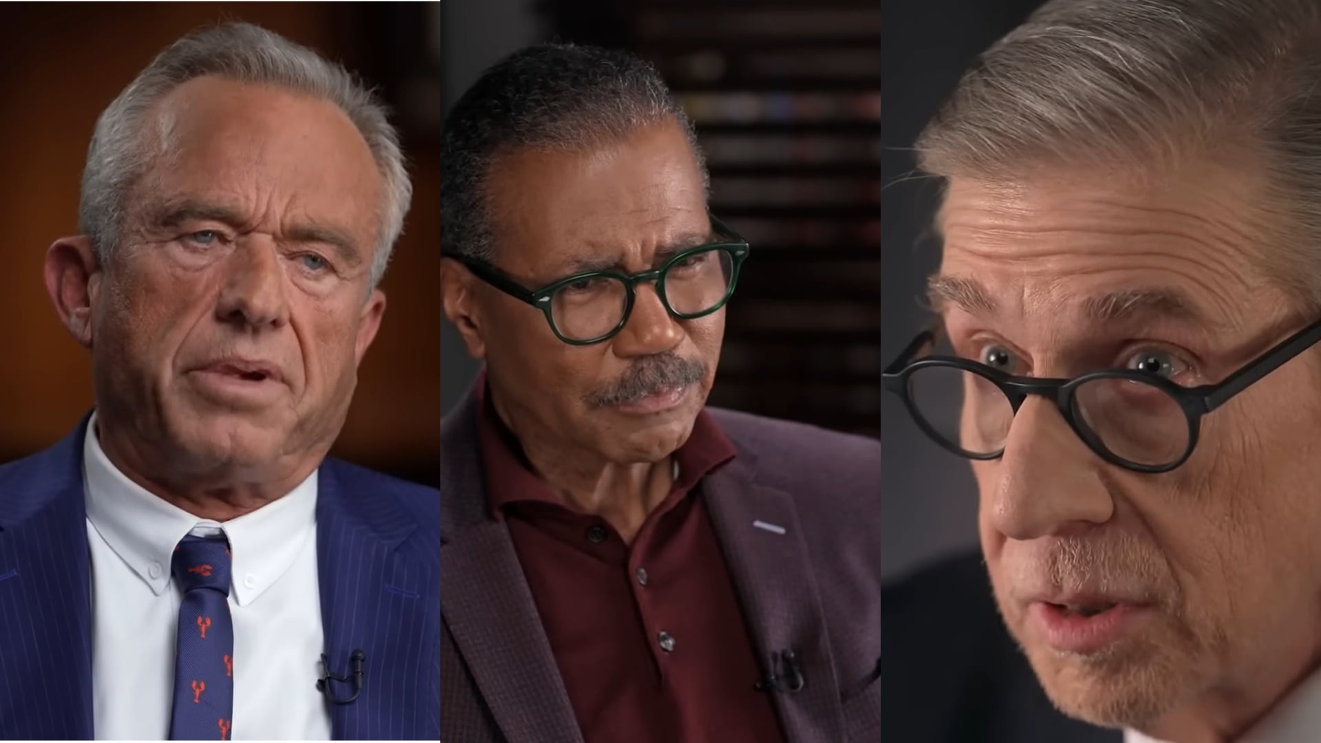 De izquierda a derecha: Robert F. Kennedy Jr, Bill Whitaker y Dr. David Kessler durante el reportaje sobre alimentos ultraprocesados