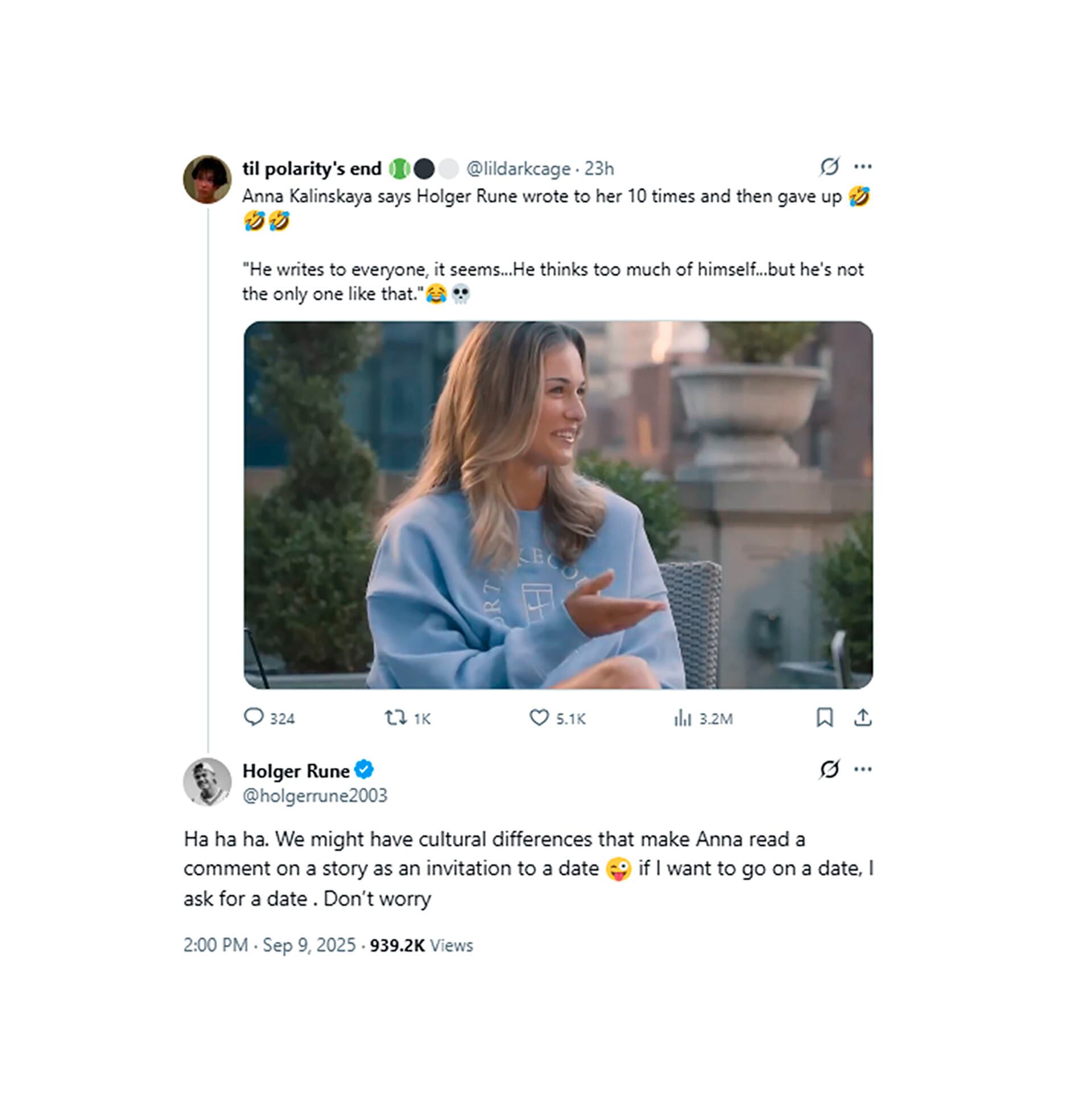 La respuesta de Rune a las declaraciones de la tenista rusa en un pódcast