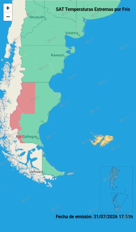 El SMN indica una alerta roja por temperaturas extremas de frío en la Patagonia