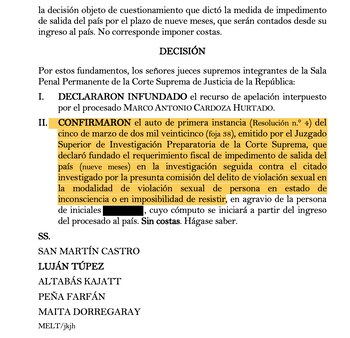 Sala Suprema Penal Permanente confirma
