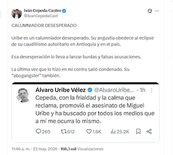 El candidato presidencial Iván Cepeda Castro señaló a Álvaro Uribe de emitir calumnias en su contra - crédito @IvanCepedaCast/X