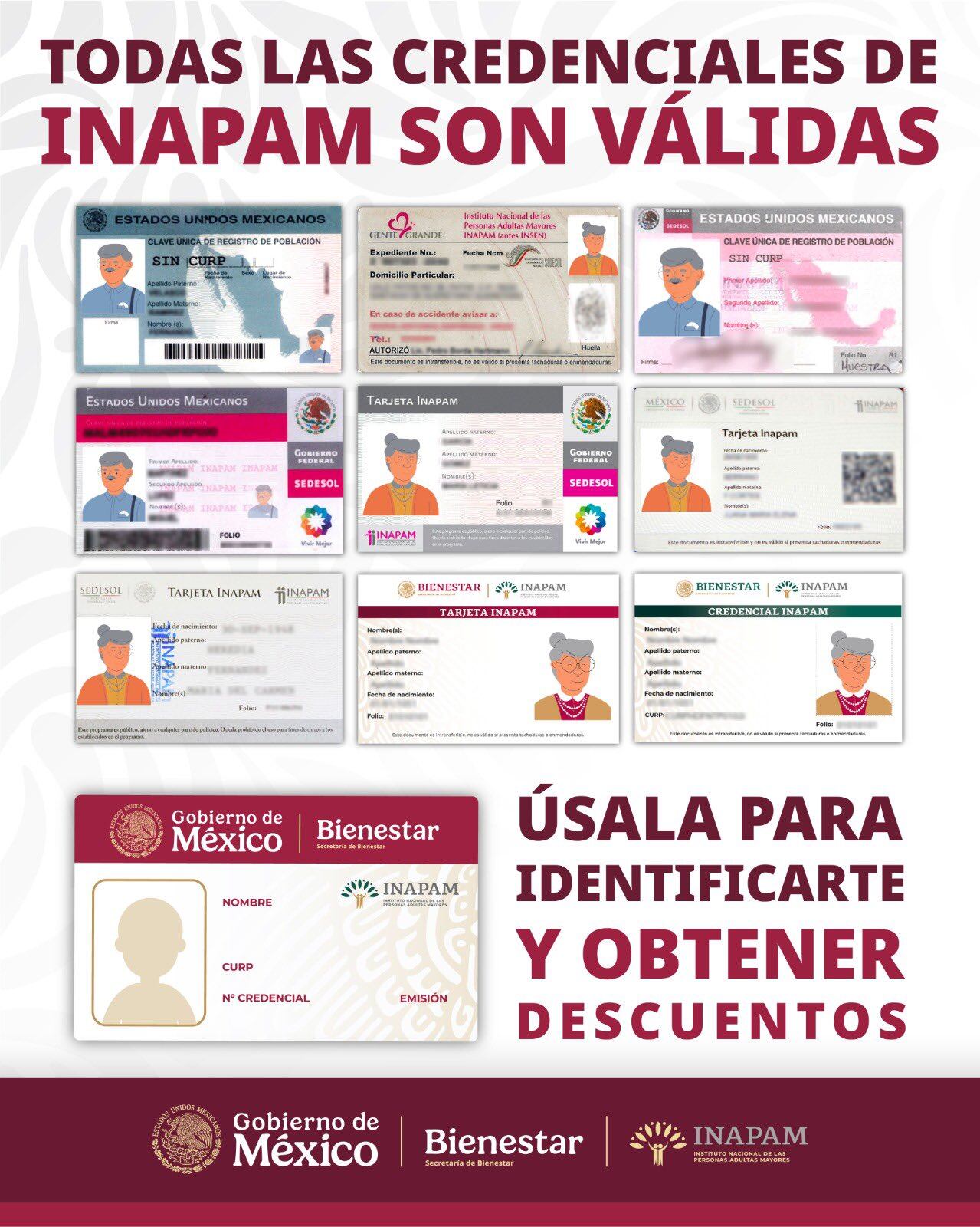 todas las versiones de la credencial INAPAM son válidas para acceder a los descuentos (X@bienestarmx)