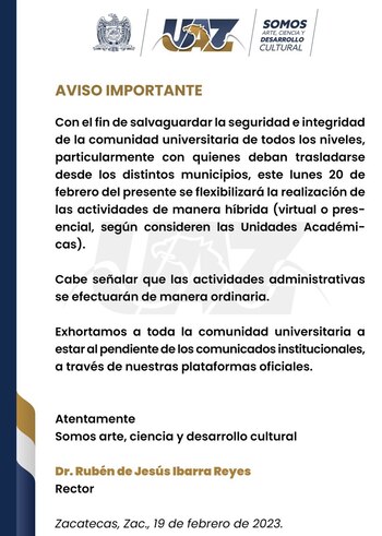 La UAZ indicó que las