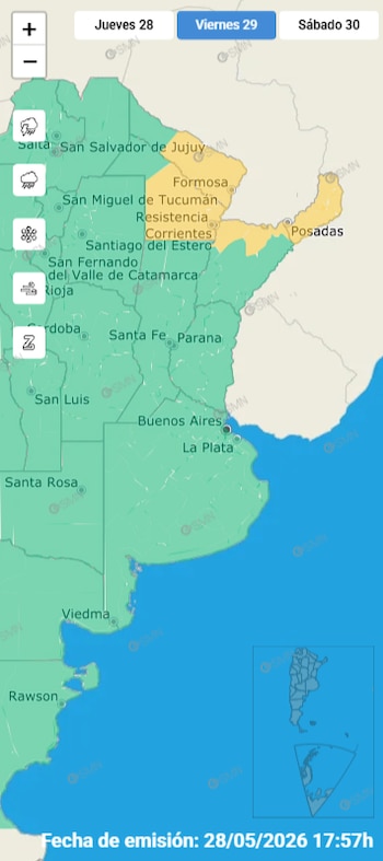 El SMN emitió una alerta amarilla por tormentas que afecta a Formosa, Chaco, Corrientes y Misiones