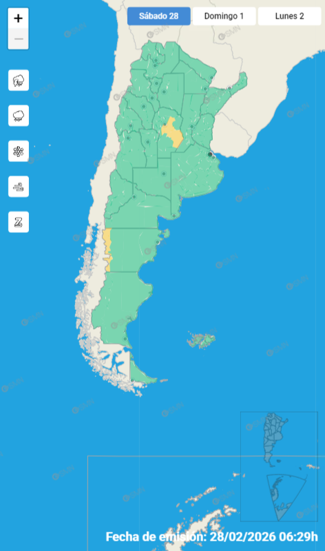 El mapa de alertas amarillas (SMN)