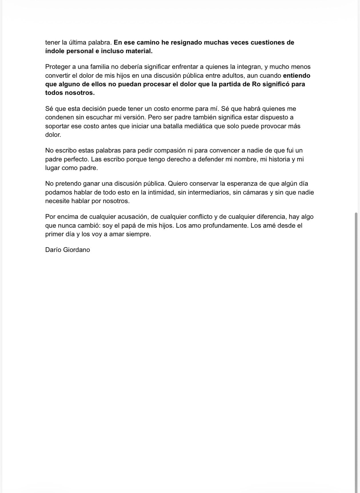 El viudo de Romina Yan evitó la confrontación directa con su hijo Valentín y pidió perdón por sus errores pasados