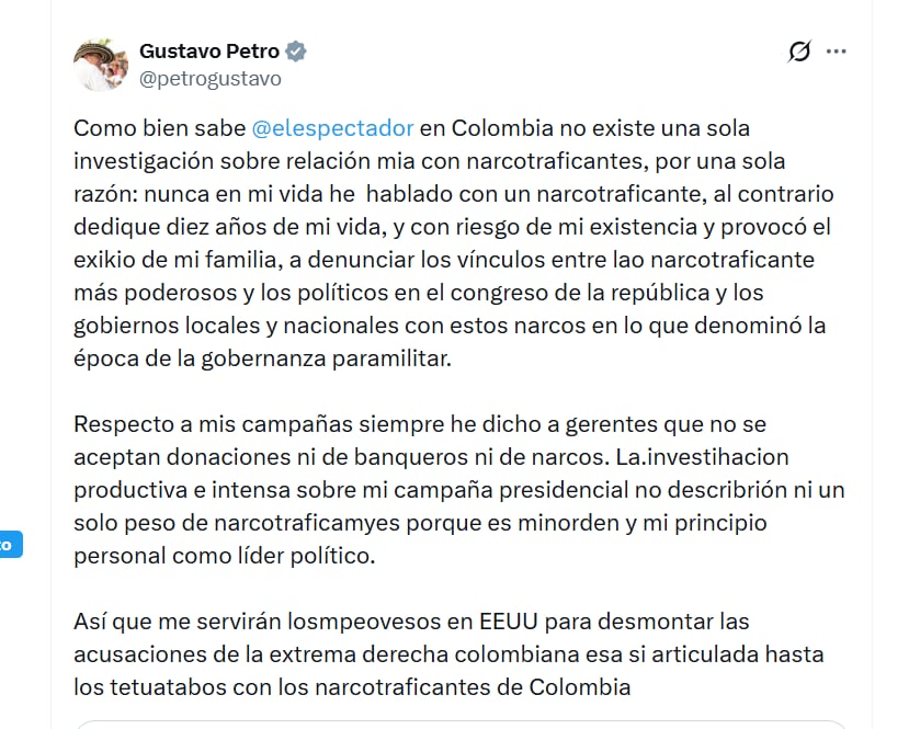 El mandatario nacional se pronunció sobre la presunta investigación en su contra en Estados Unidos - crédito @PetroGustavo/X