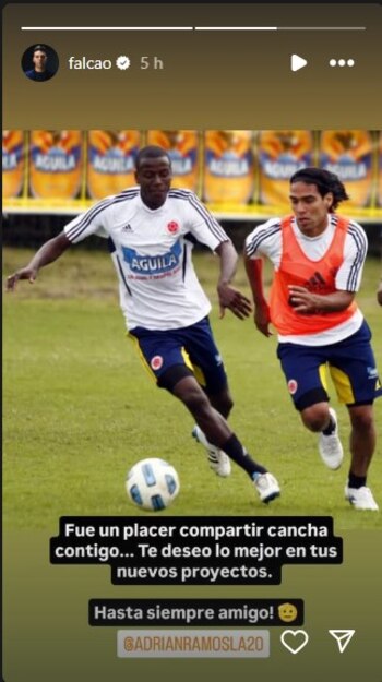 Falcao le envió sus mejores deseos a Adrián Ramos, tras anunciar su retiro del fútbol profesional - crédito @falcao/Instagram