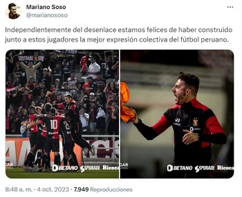 Mariano Soso y su contundente frase sobre el juego de Melgar en la Liga 1.