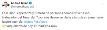 Comunidad antioqueña recauda más de mil millones de pesos en dos días - crédito @AndresJRendon/X