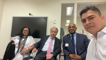 El excombatiente y firmante de paz compartió en sus redes sociales una foto con la delegación colombiana que asistió al Consejo de Seguridad de la ONU: "Momento valioso para quienes estamos firmes con la paz. La paz vencerá!", escribió Diego Ferney Tovar - crédito @Fede_MontesC/X