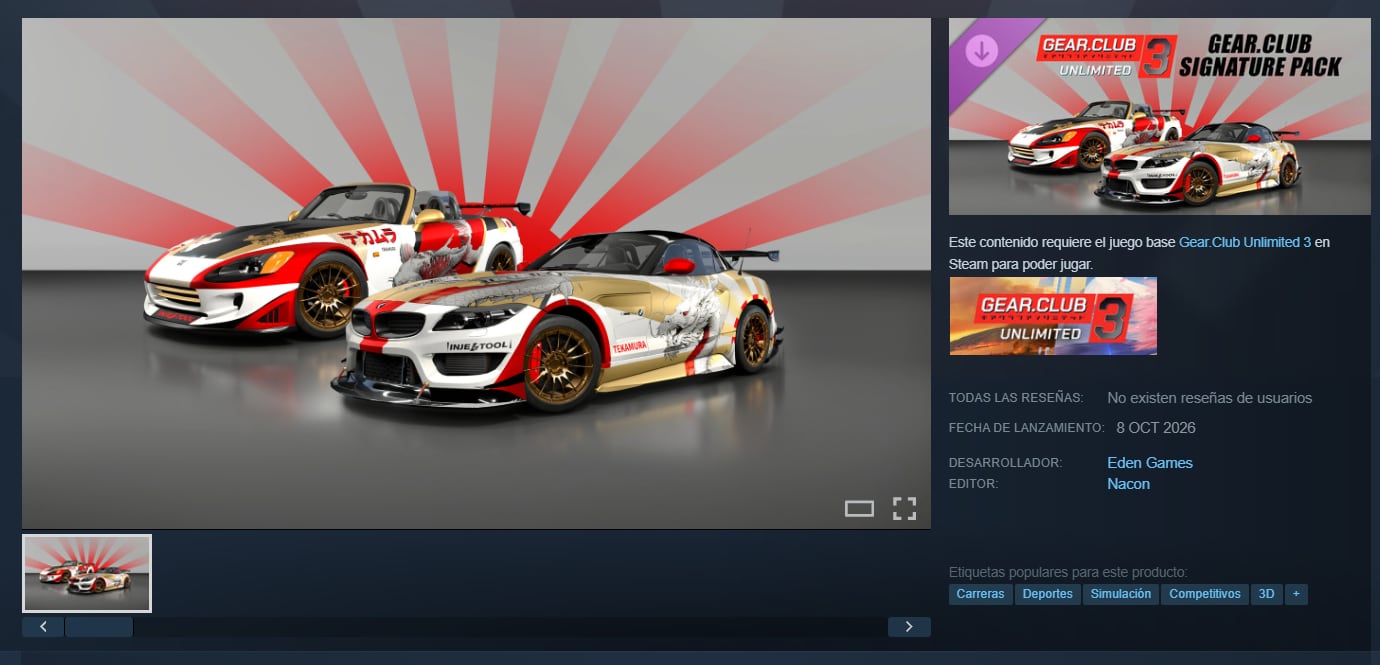La oferta de Gear.Club Unlimited 3 - Gear.Club Signature Pack finalizará el 22 de octubre. (Steam)