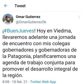 Omar Gutierrez Neuquén tuit