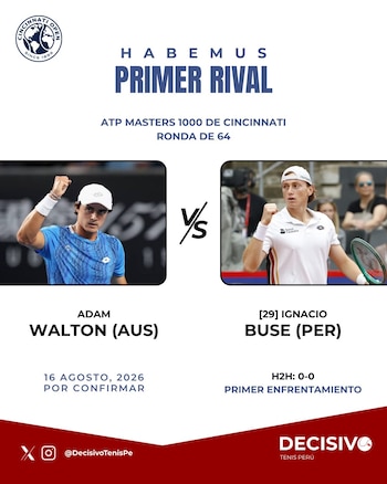 Rival confirmado para Ignacio Buse en el Masters 1000 de Cincinnati.