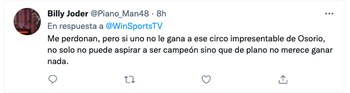 Reacciones partido Millonarios Vs. América de Cali. Captura de pantalla